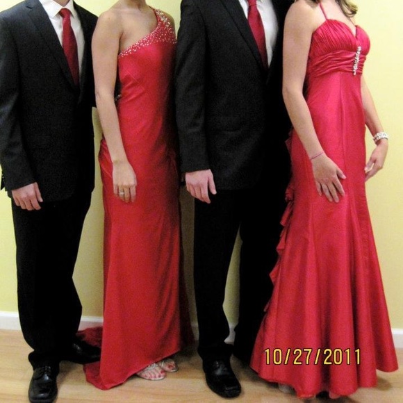 Red Mermaid Designer Rhinestone Pageant Prom Gown - Picture 2 of 13